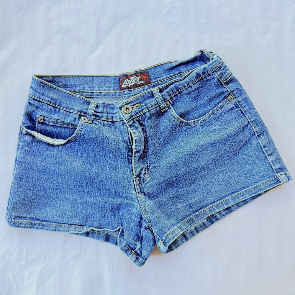 Lazer Y2K Denim Jean Shorts Medium Wash Stretch Size 7 Mid Rise